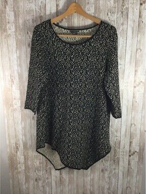 Chelsea & Theodore Black Tan Shimmer Tunic Sweater Top Size 1X holiday NICE